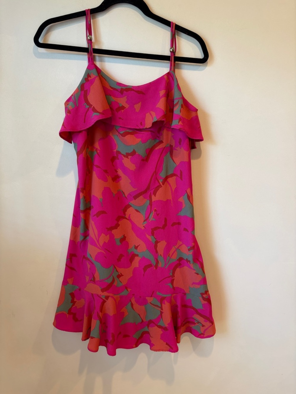 Bright Fuchsia Floral Ruffle Slip Dress